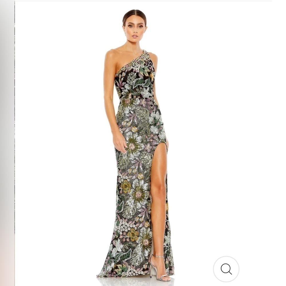 Mac Duggal EMBELLISHED FLORAL ONE SHOULDER GOWN botanical print size 12 NWT - Picture 6 of 16